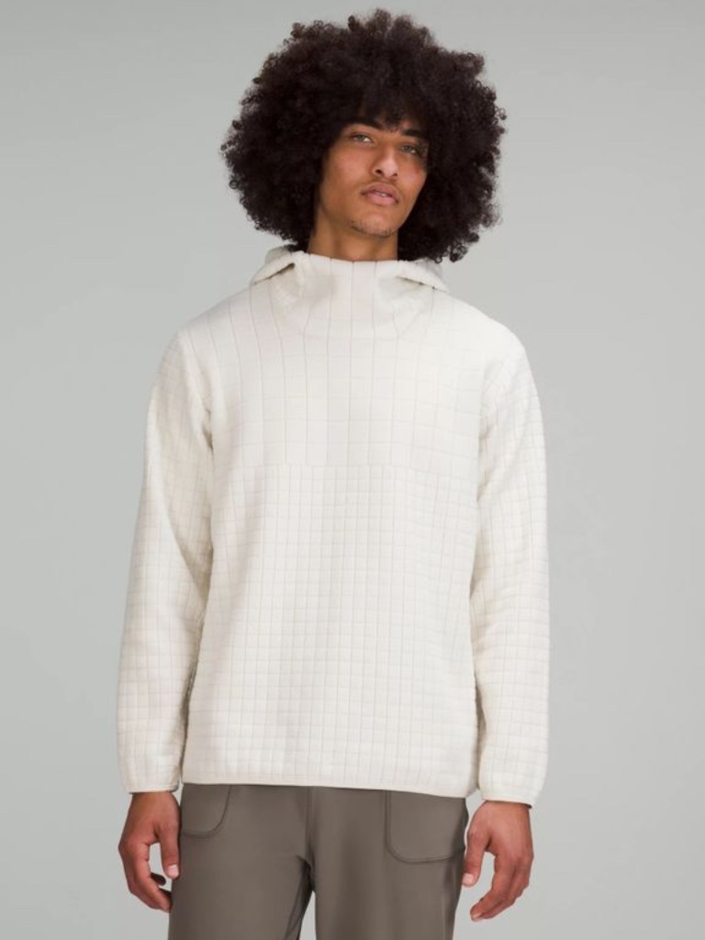 Lululemon Lab Men's Textured-Grid Fleece Hoodie in Light Ivory